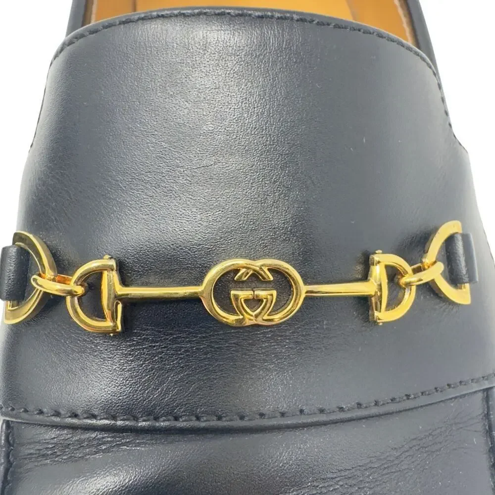 Gucci Jakarta Loafers Interlocking GG Logo Gold Horsebit Black Calfskin Leather